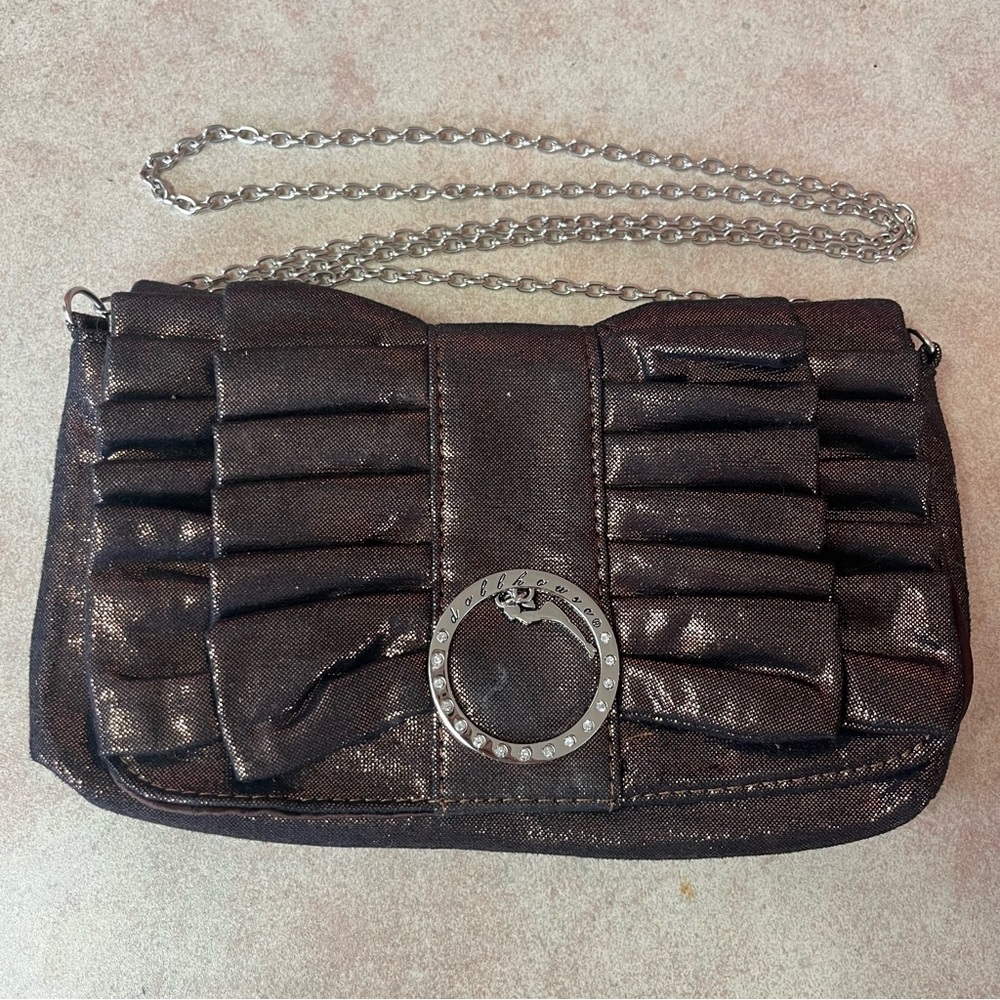 Dollhouse Brown Metallic Shimmer Small Crossbody Bag Purse